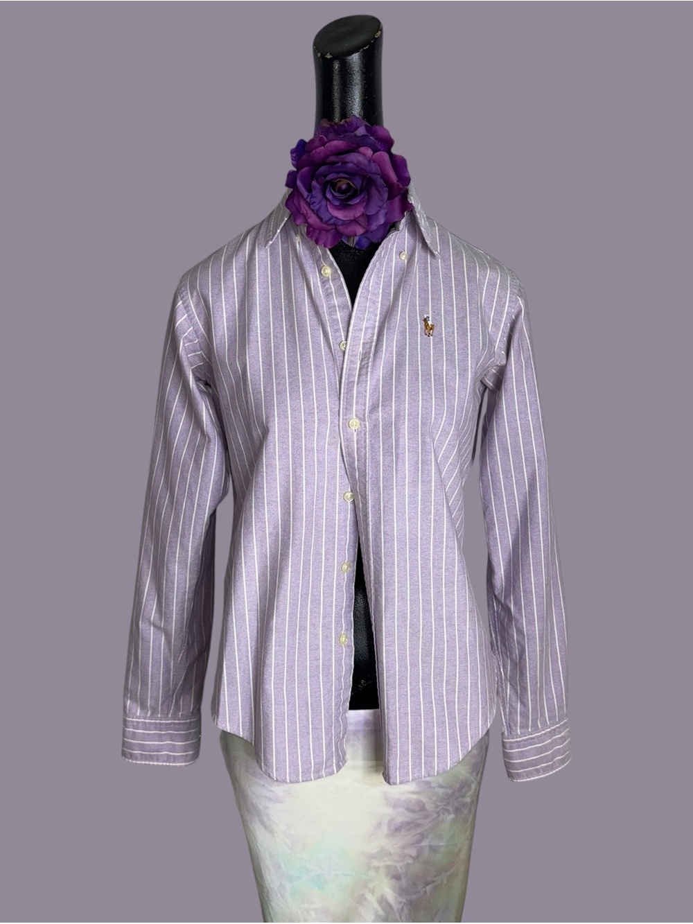 Lilac purple and white striped cotton oxford shirt by Ralph Lauren - Picture 15 of 16